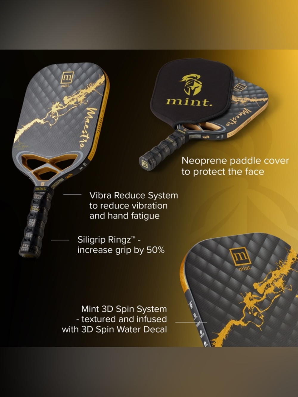 Mint Sport Maestro Pickleball Paddle Titanium / Carbon Fiber Hybrid 20mm Black - Picture 10 of 16
